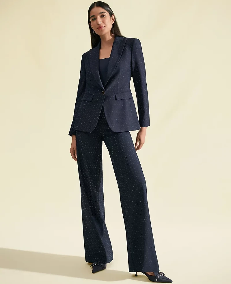 Ann Taylor The Petite Dotted Wide-Leg Flare Trouser Navy Woven Pin Dot Women's