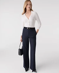 Ann Taylor The Petite Dotted Wide-Leg Flare Trouser Navy Woven Pin Dot Women's