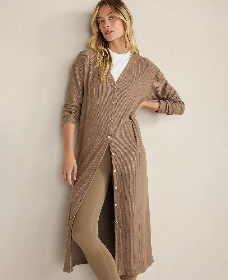 Ann Taylor Haven Well Within Brushed Rib Knit Long Sleeve Duster Driftwood Women's