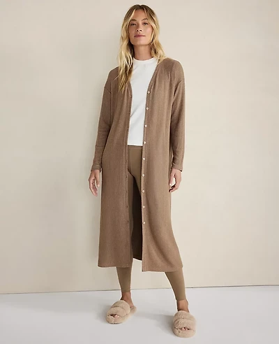 Ann Taylor Haven Well Within Brushed Rib Knit Long Sleeve Duster Driftwood Women's
