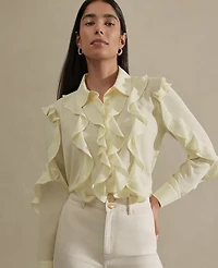 Ann Taylor Ruffle Button Down Shirt Tender Yellow Women's