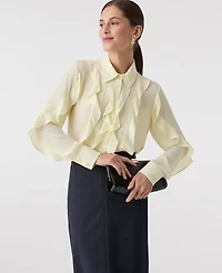 Ann Taylor Ruffle Button Down Shirt Tender Yellow Women's