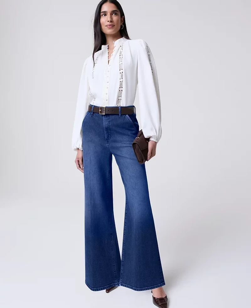 Ann Taylor Lace Trim Blouse Women's