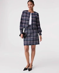 Ann Taylor Petite Plaid Tweed A-Line Skirt Pink/Blue Women's