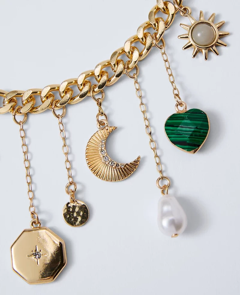 Ann Taylor Charm Statement Necklace Goldtone Women's