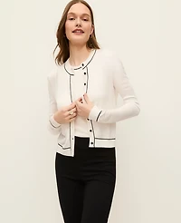 Ann Taylor Petite Tipped Crew Neck Cardigan Winter White Women's