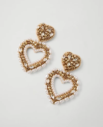 Ann Taylor Pearlized Heart Drop Earrings Goldtone Women's