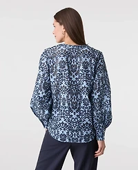 Ann Taylor Embroidered Floral Blouse Blue Multi Women's