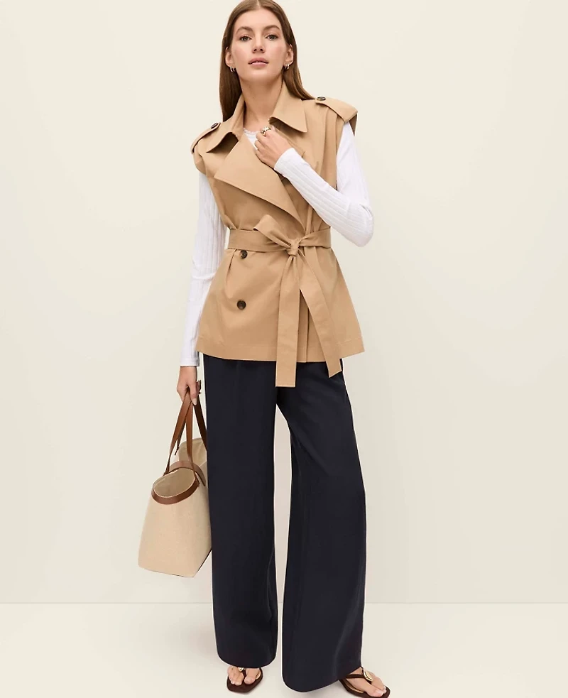 Ann Taylor Belted Trench Vest Classic Tan Women's