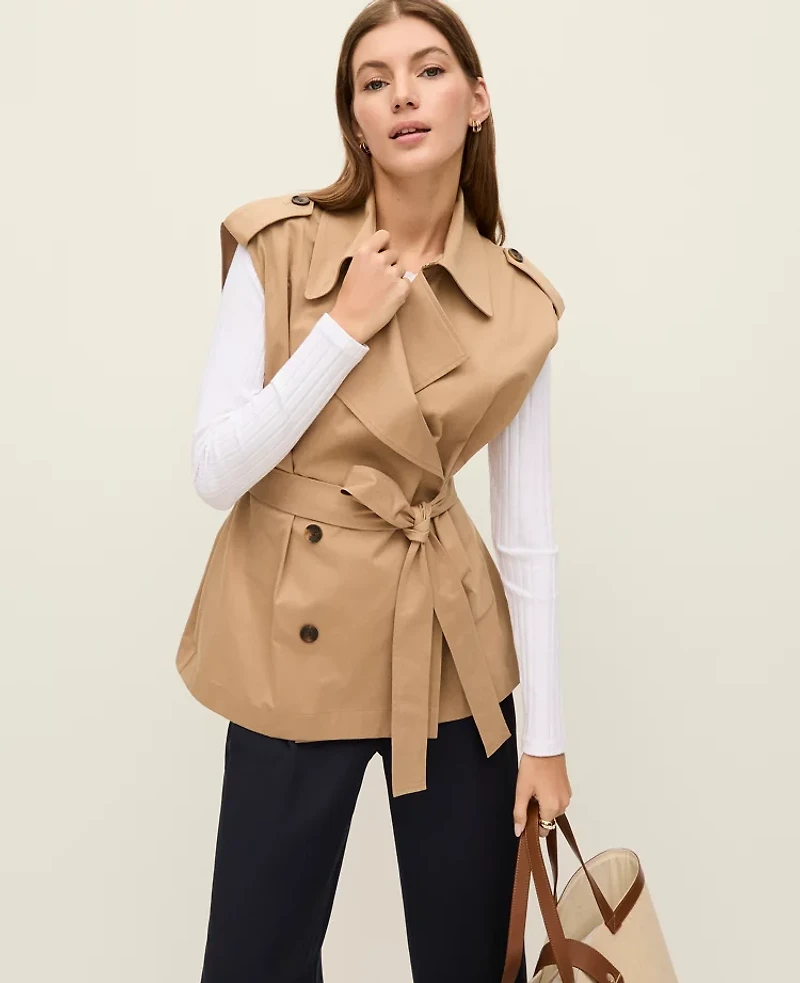 Ann Taylor Belted Trench Vest Classic Tan Women's