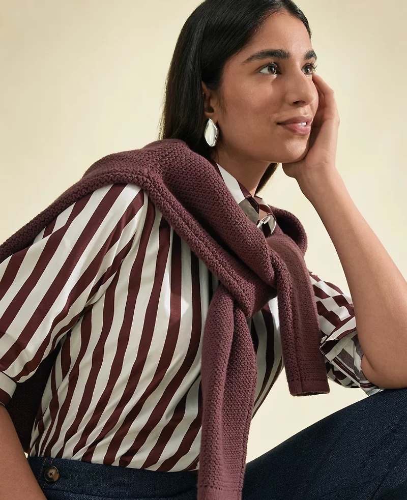 Ann Taylor Striped Relaxed Perfect Shirt Deep Bronze Women's