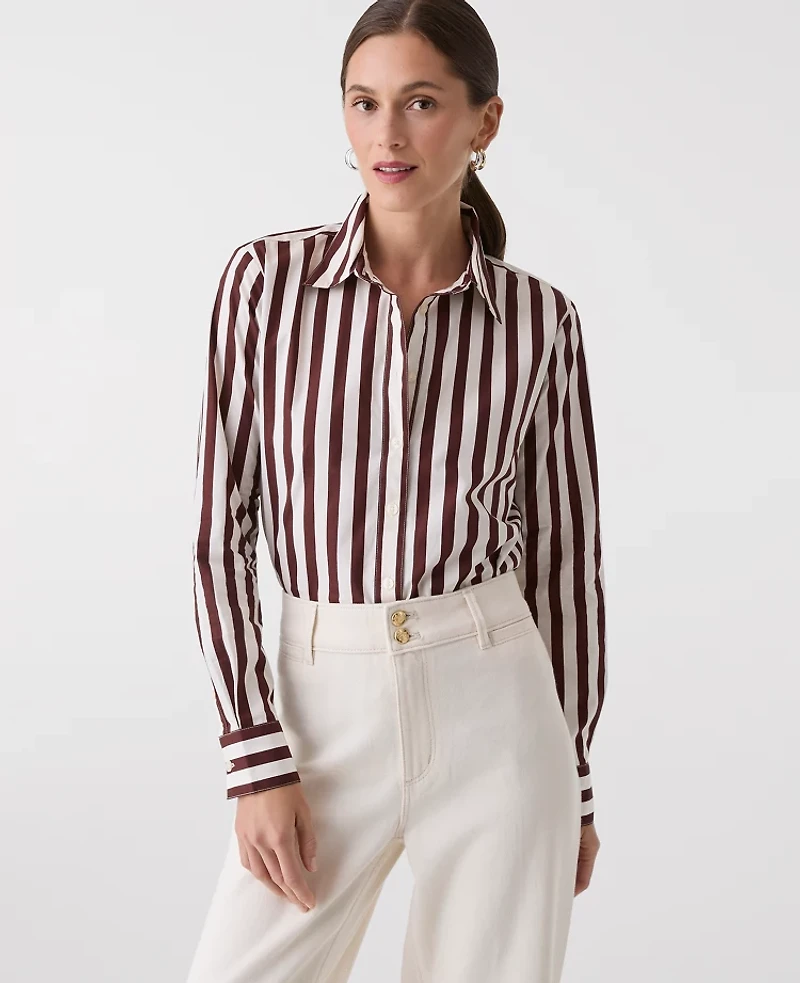 Ann Taylor Striped Relaxed Perfect Shirt Deep Bronze Women's