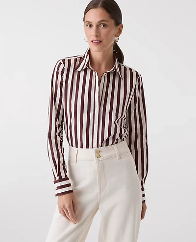 Ann Taylor Striped Relaxed Perfect Shirt Deep Bronze Women's