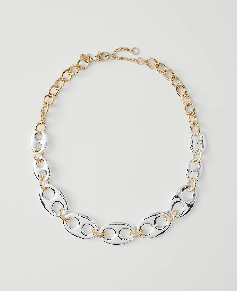 Ann Taylor Oversized Chain Link Necklace Silvertone Women's