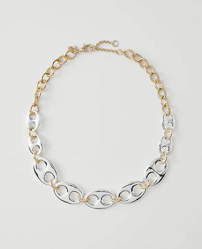 Ann Taylor Oversized Chain Link Necklace Silvertone Women's
