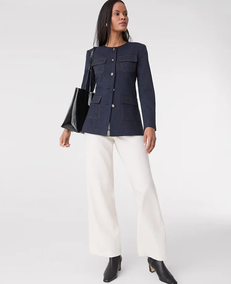 Ann Taylor The Petite Long Crew Neck Jacket Indigo Blend Women's