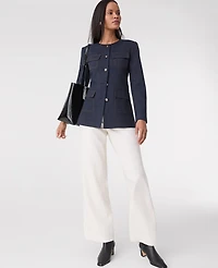 Ann Taylor The Petite Long Crew Neck Jacket Indigo Blend Women's