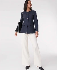 Ann Taylor The Petite Long Crew Neck Jacket Denim Indigo Blend Women's