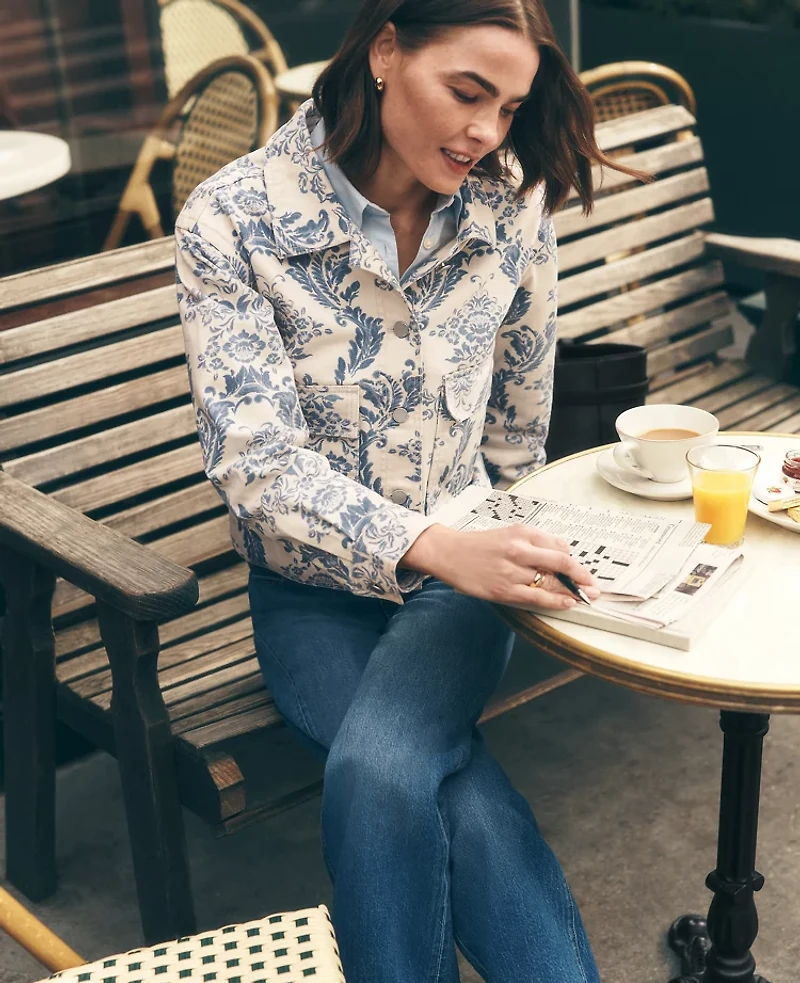 Ann Taylor Petite Weekend Collection Toile Denim Jacket Feather Women's