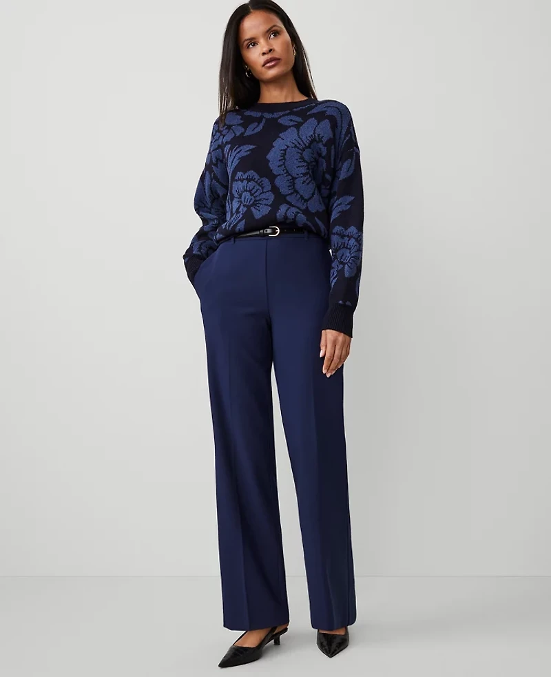 Ann Taylor The Petite Side-Zip Straight Pant Bi-Stretch Pure Sapphire Women's