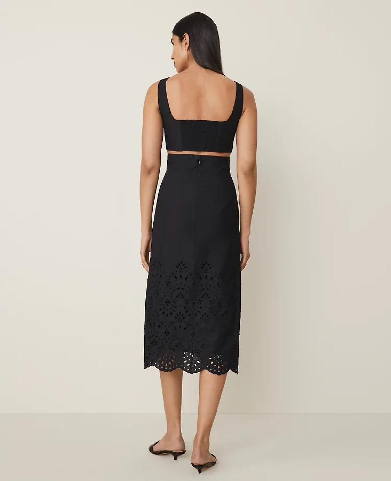Ann Taylor Embroidered Strappy Midi Dress Black Women's