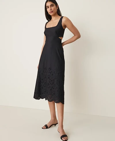 Ann Taylor Embroidered Strappy Midi Dress Black Women's