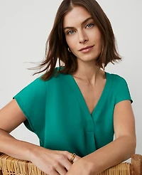 Ann Taylor Mixed Media Pleat Front Top Size Small Shady Glade Women's