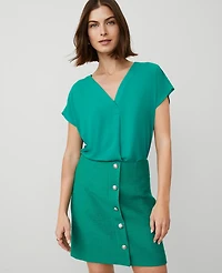 Ann Taylor Mixed Media Pleat Front Top Size Small Shady Glade Women's