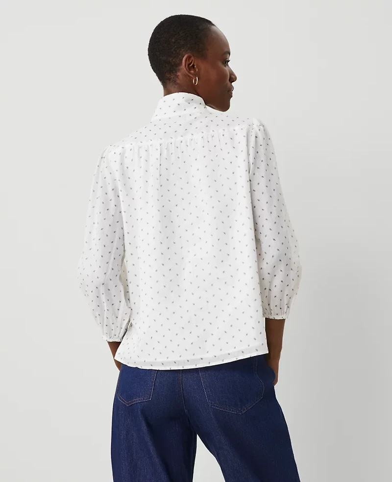 Ann Taylor Floral Mock Neck Shirt Winter White Women's