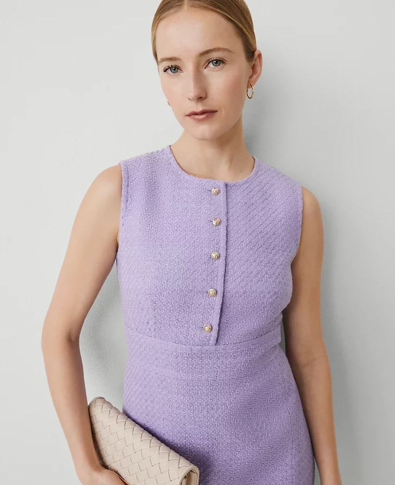 Ann Taylor Tweed Button Shift Dress Size 16 Radiant Amethyst Women's