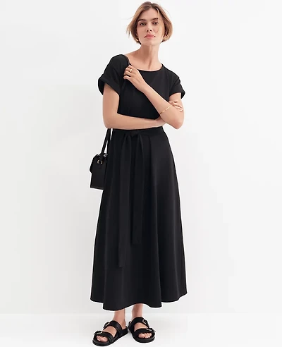 Ann Taylor Weekend Collection Belted Knit Midi Dress Size XS Black Women's