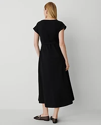Ann Taylor Petite Weekend Collection Belted Knit Midi Dress Size Medium Black Women's