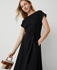 Ann Taylor Petite Weekend Collection Belted Knit Midi Dress Size Medium Black Women's