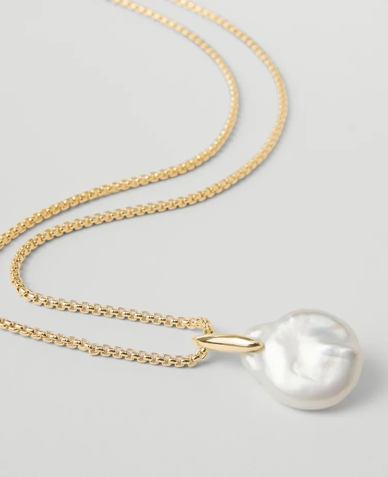 Ann Taylor Freshwater Pearl Pendant Necklace Goldtone Women's