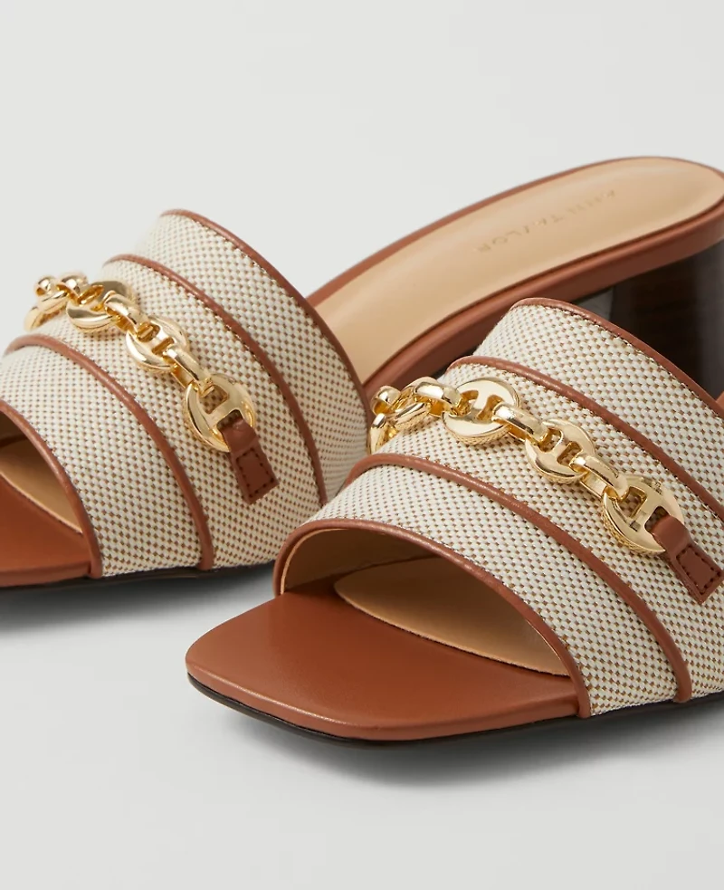 Ann Taylor Chain Flare Block Heel Sandals Fresh Canvas Women's