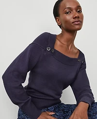 Ann Taylor Button Envelope Neck Sweater Size XS Night Sky Women's