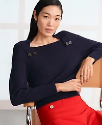Ann Taylor Button Envelope Neck Sweater Size XS Night Sky Women's