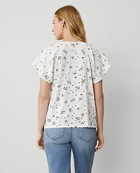 Ann Taylor Petite Lace Floral Mixed Media Top Winter White Women's