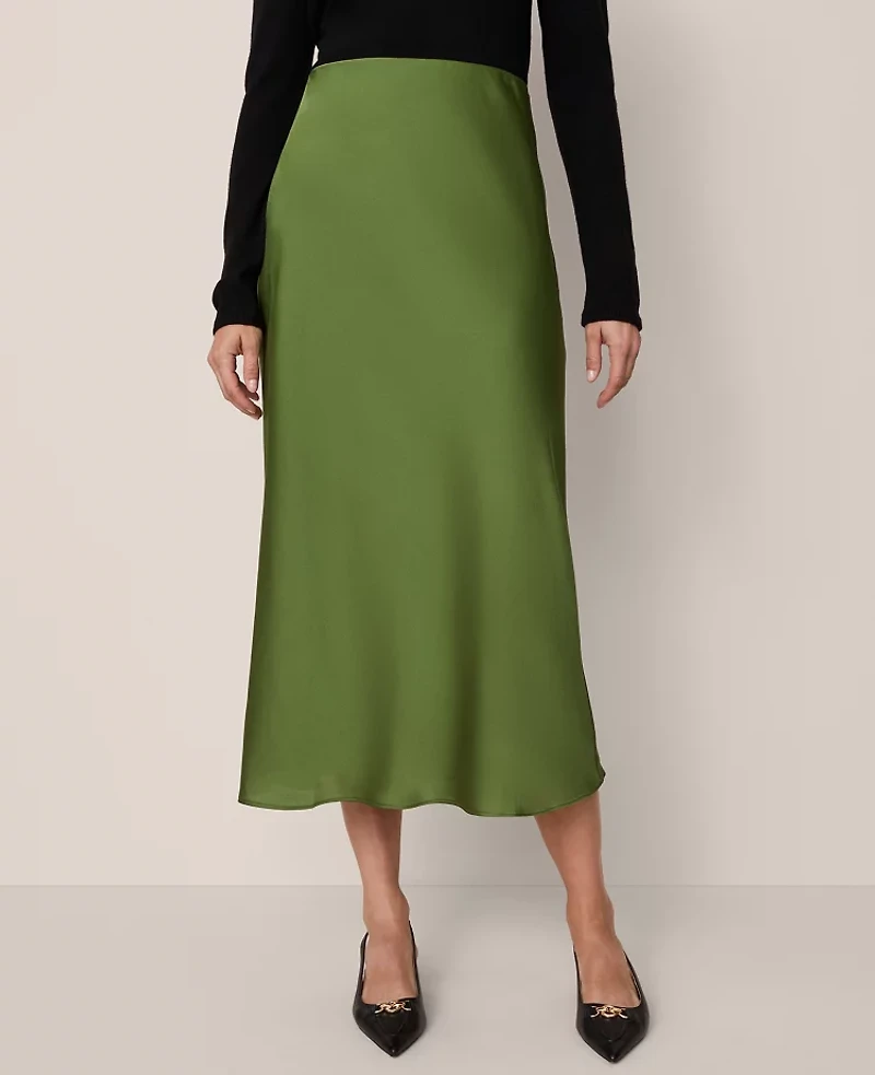 Ann Taylor Satin Bias Midi Slip Skirt Women's