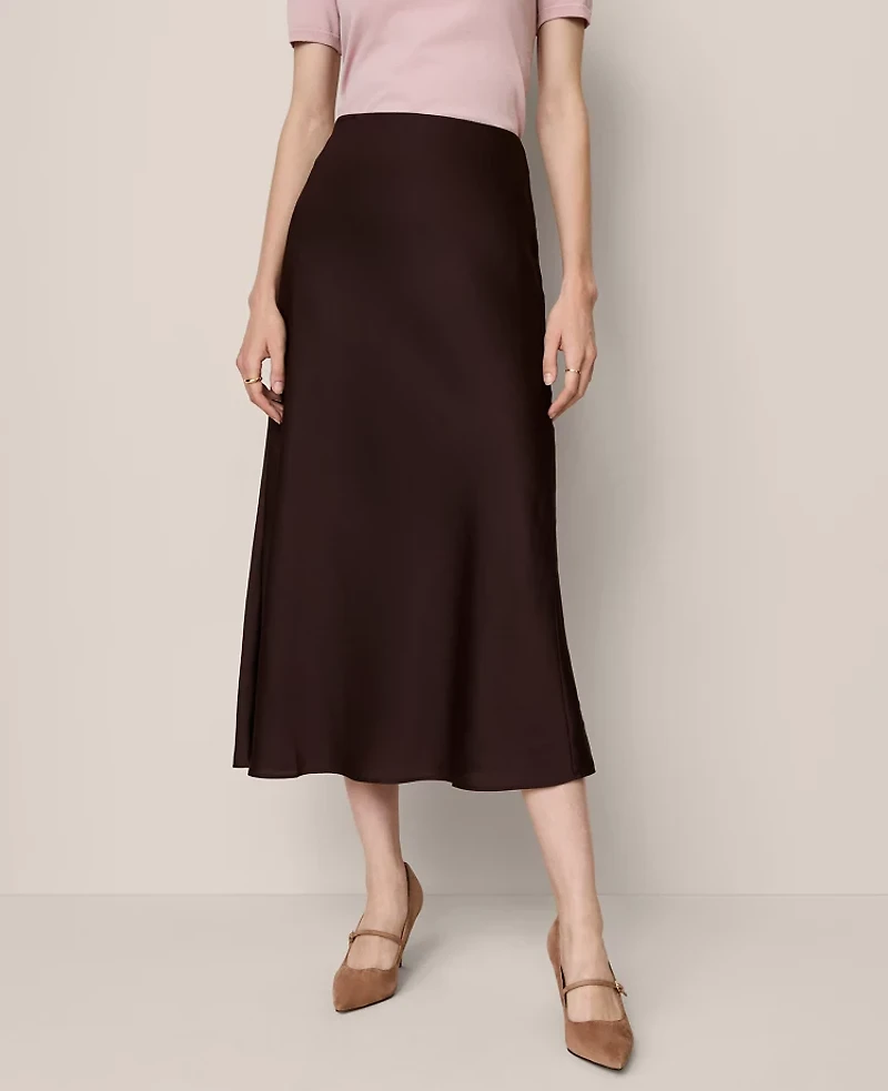 Ann Taylor Satin Bias Midi Slip Skirt Women's