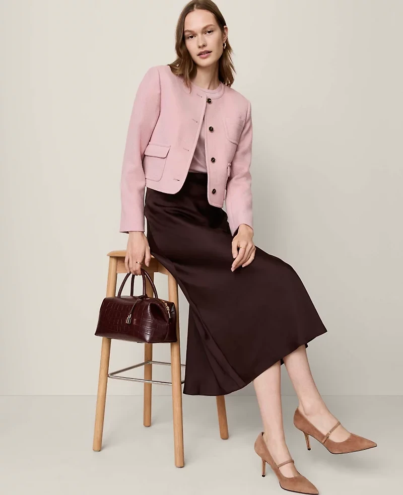Ann Taylor Satin Bias Midi Slip Skirt Women's