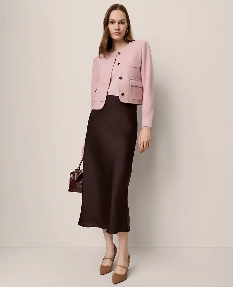 Ann Taylor Satin Bias Midi Slip Skirt Women's