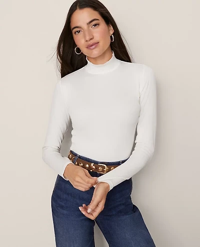 Ann Taylor Weekend Collection Ruffle Mock Neck Top Women's