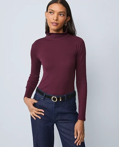 Ann Taylor Weekend Ruffle Mock Neck Top Women's