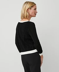 Ann Taylor Petite Contrast Mixed Stitch Sweater Black/White Combo Women's