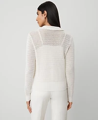Ann Taylor Petite Crochet-Collar Cardigan Size Large Winter White Women's