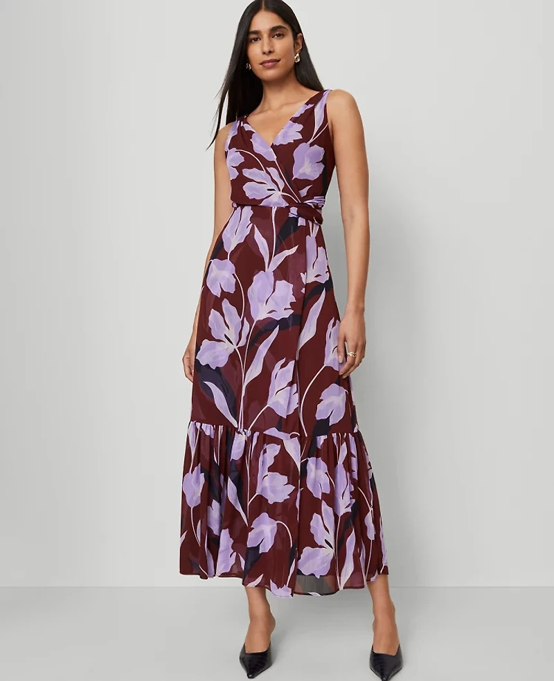 Ann Taylor Floral Twist Maxi Dress B Windsor Wine Women's