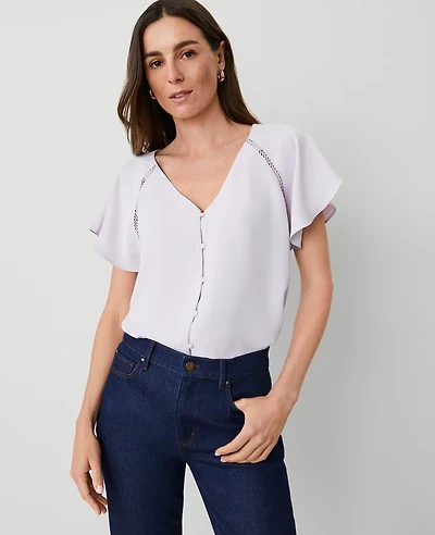 Ann Taylor Raglan Mixed Media Top Orchid Hush Women's