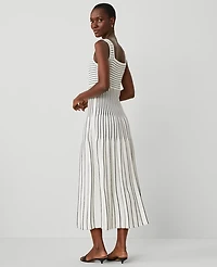 Ann Taylor Striped Pleated Sweater Tank Top Dress White/Black Multi Women's