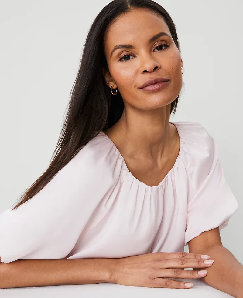 Ann Taylor Bubble Hem Top Size XS Pale Peony Women's